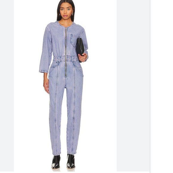 NWT ETICA Fatima Denim Utility Jumpsuit Color: Cyclone Violet - Picture 1 of 9